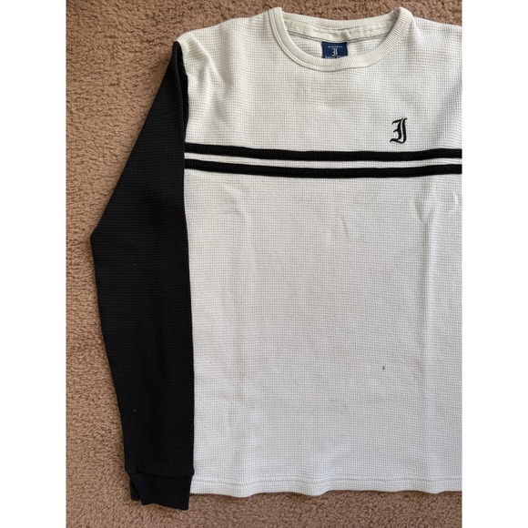 Indigo Thirty Long Sleeve Women's L Thermal Top White Black Stripe Logo Y2K - Picture 3 of 8